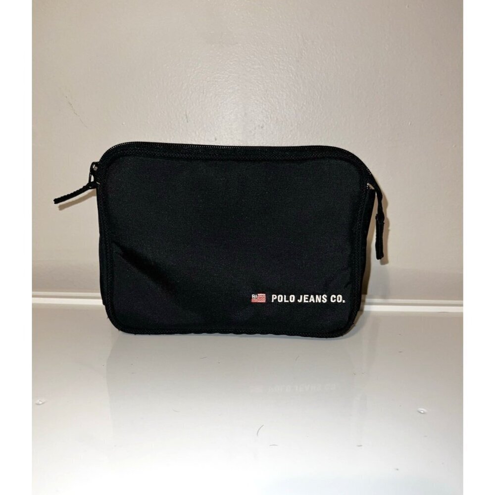 Vintage Ralph Lauren POLO JEANS Small Zip Clutch Toiletry Extras Bag Black Y2K